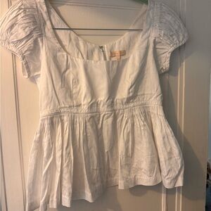 Rebecca Taylor White Puff Sleeve Peplum Blouse
